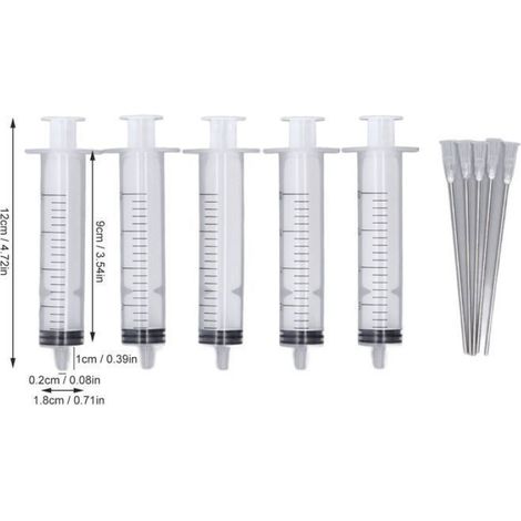 5 Kit Recharge Encre, 5 Seringues 20ml, Aiguilles 10cm, Acier Inoxydable, Outil Réutilisable, Pour Imprimante Jet d'encre (1/5)
