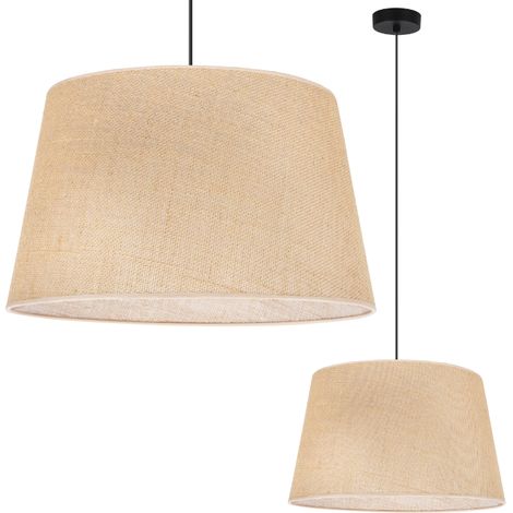 LAMPADA A SOSPENSIONE CONO IN JUTA NERO 1 PARALUME BEIGE PIATTO 44CM (1/5)