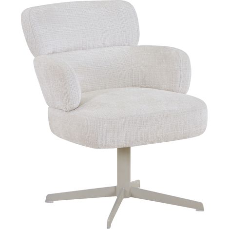 NEJYA Fauteuil en tissu blanc écru pieds en métal gris (1/5)