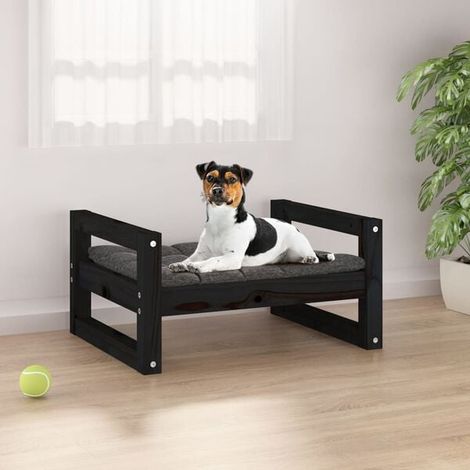 Panier pour chien noir, 55,5 x 45,5 x 28 cm, en pin massif. (1/4)