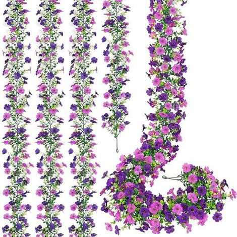 Guirlande de fleurs artificielles – Fleurs violettes et eucalyptus – Guirlande artificielle pour mariage, fête, jardin et intérieur – Violet foncé et violet clair – 180 cm – 4 pièces (1/5)