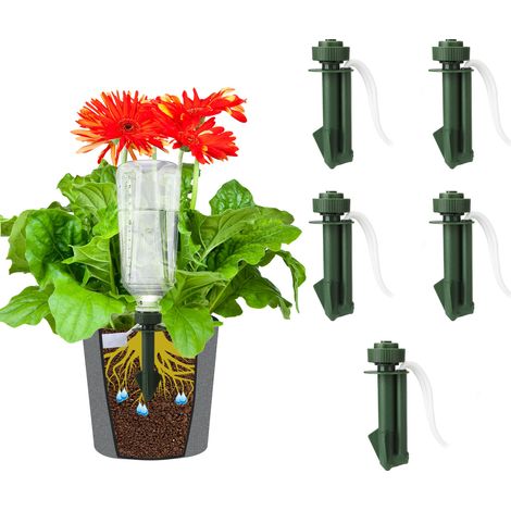 Système d'arrosage automatique 5 pcs mèche 70cm vert compatible bouteilles plastique irrigation goutte-à-goutte plantes intérieures (1/5)