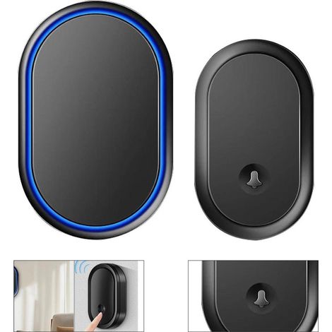 Set de sonnette sans fil pour maison noire LED, 60 mélodies, sonnette de porte sans fil, accessoire entrée domicile (1/5)