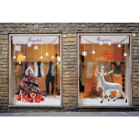 Décoration Déco Noël DIY Fenêtre Noël Stickers Réutilisable Rennes Sapin Noel Sticker Autocollant Noël Verre Vinyle Amovible Muraux Porte Décoré Noël Maison Murales (1/5)