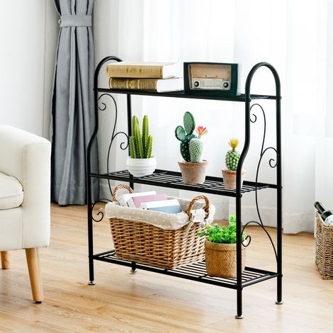 Support de Plantes à 3 Niveaux en Métal Étagère de Rangement Multifonctionnelle avec Motif Élégant Support pour Pots de Fleurs 72x25x85 cm (1/3)