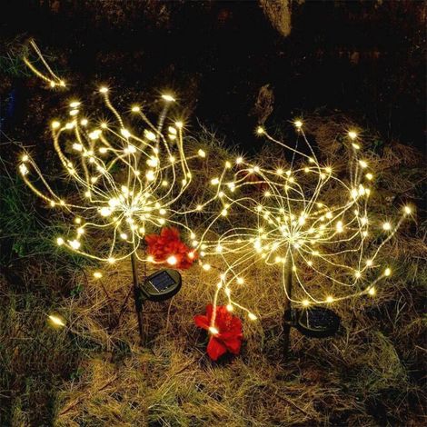 Lot de 2 lampes solaires décoratives LED blanc chaud pour jardin, allée ou terrasse. (1/5)