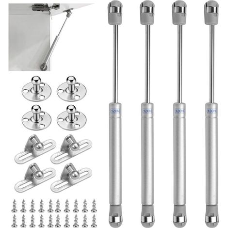 Lot de 4 vérins à gaz pour meuble de cuisine Capacité 120N Installation facile Matériaux ABS et acier Conception silencieuse (1/5)