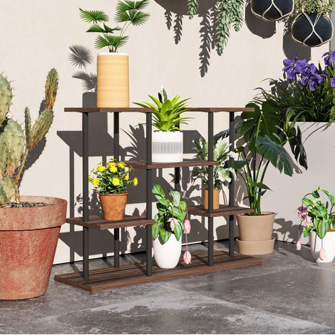 Pflanzenregal 4 Ebenen Metall 80x24x61,5 cm Anthrazit OKMYHOME (1/5)
