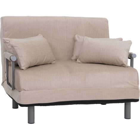 Fauteuil convertible 2 places avec fonction lit surface 190x100 assise épaisse accoudoirs rabattables tissu chenille crème structure métal 040010004 (1/5)