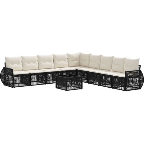 vidaXL Set Divano da Giardino 10 pcs Nero e Bianco Crema polyrattan