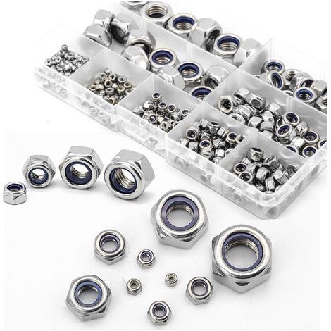 321 Pièces Assortiment de Contre Écrous, Écrou de Blocage Autobloquant en Acier Inoxydable, Écrous Hexagonaux, Inserts Filetés M2 M2.5 M3 M4 M5 M6 M8 M10 M12, Contre Écrous en Nylon (1/5)