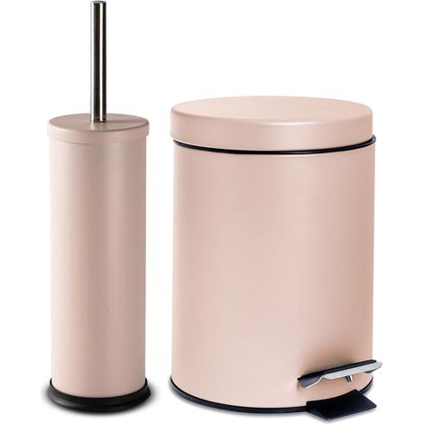 Ensemble poubelle à pédale 3 L et brosse WC ronde en acier inoxydable rose mat (1/5)