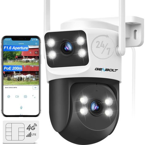 4G LTE Caméra Surveillance Extérieure Carte Sim Double Objectif PoE CCTV Caméra sans WiFi Filaire 24/7 Enregistrement PTZ Caméra Détection Humaine Suivi Auto (1/5)