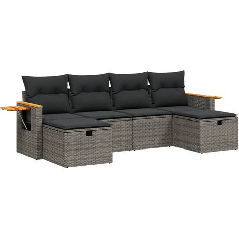 Maison Exclusive - 6-tlg. Garten-Sofagarnitur mit Kissen Grau Pol (1/4)