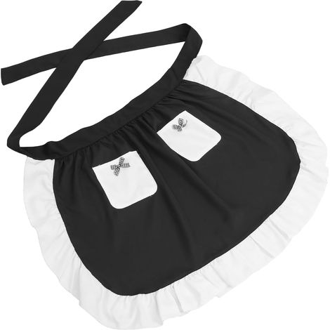 Demi-tablier Cuisine pour Femmes avec Compartiments et Volants Tablier de Serveuse Vintage en Polyester pour Restaurant et Cosplay (1/2)