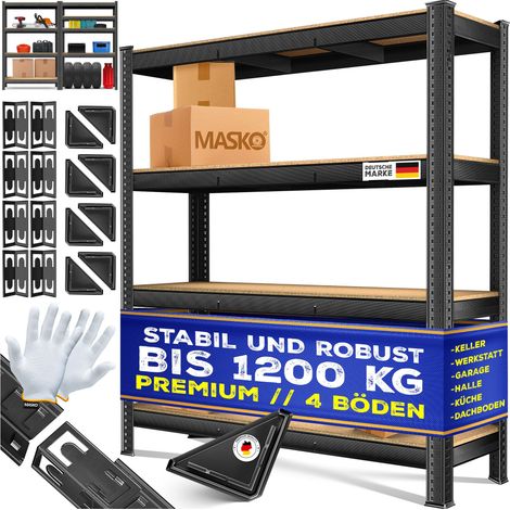 MASKO® Rayonnage lourd 160 x 160 x 40 cm, 1200 kg - 4 niveaux, noir (1/5)