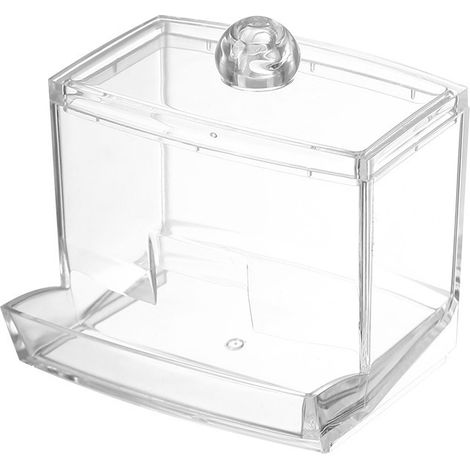 Boîte de rangement de bureau avec couvercle en bambou – Boîte en acrylique transparent pour cotons-tiges, cotons démaquillants et houppettes (anti-poussière) (1/5)