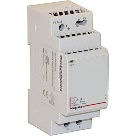 Alimentation modulaire à découpage monophasée entrée 100V à 240V et sortie 12V= - 24W - 2A - 2 modules - LEGRAND