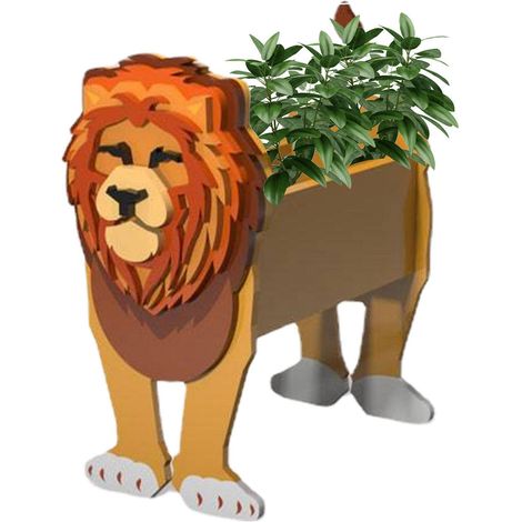 Maceta con forma de animal de 34x24cm en PVC, original y adorable, con forma de león, ideal para suculentas y flores pequeñas. (1/3)
