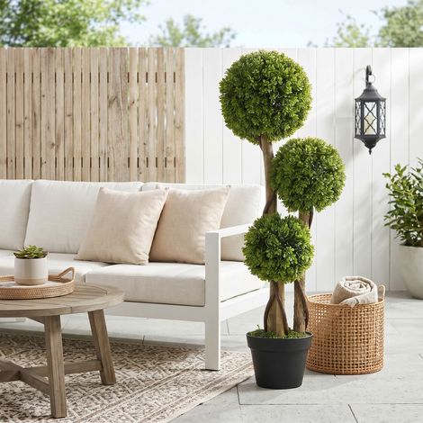 Plante artificielle buis 3 boules en pot avec base renforcée, hauteur 90 cm (1/5)