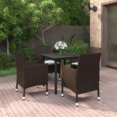 Set comedor de jardín 5 pzas y cojines ratán sintético y vidrio