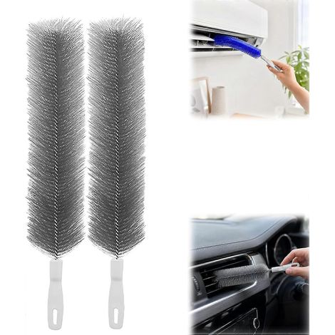 Brosse nettoyage ventilateur tête microfibre flexible 2026 réutilisable lavable gris lot de 2 pour maison voiture climatisation (1/5)