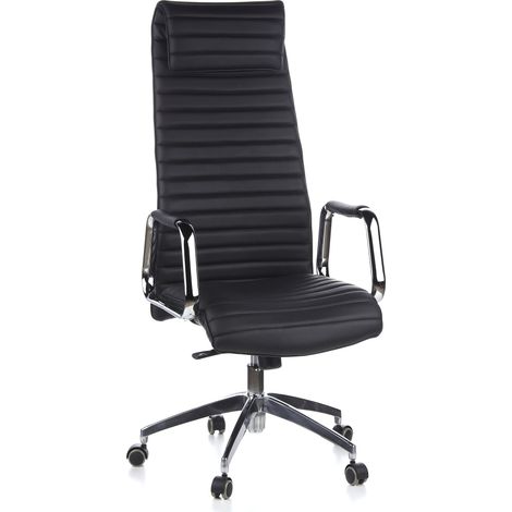 hjh OFFICE 600900 Sedia da ufficio / Sedia presidenziale ASPERA 20 pelle nappa nero, schienale alto, poggiatesta integrato, sedia girevole, braccioli fissi con cuscinetti in pelle, elegante, robusta (1/4)