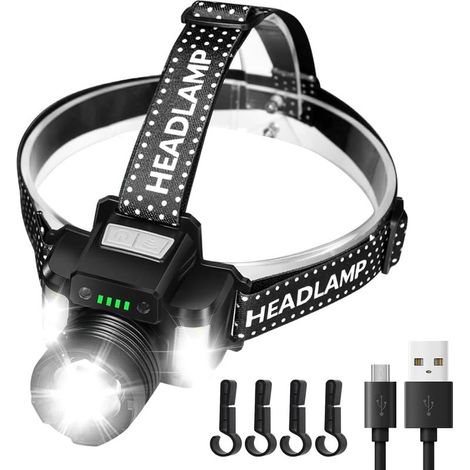 LED-Stirnlampe 2000 Lumen, USB-C-wiederaufladbar, superhelle Stirnlampe für Schutzhelme mit Rot- und Blaulicht, Bewegungssensor, einstellbarem Fokus, wasserdichte Stirnlampe (1/5)