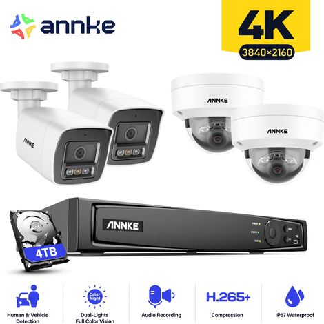 ANNKE 4K 16ch Sistema de cámaras de seguridad 4 bullet y 4 dome exterior visión nocturna acceso remoto,4TB HDD (1/5)