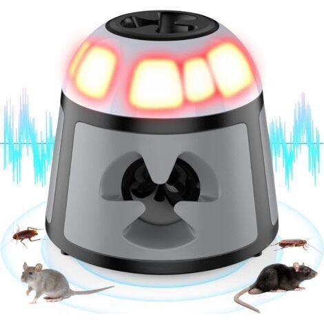 Ultrason Souris et Rats, Repulsif Souris Ultrasons 360° Anti Souris avec Lumière LED Appareil Ultrason pour Nuisible Rongeurs Plug in Répulsif Intérieur Dispositif Anti Nuisible Cafards pour Jardin (1/5)