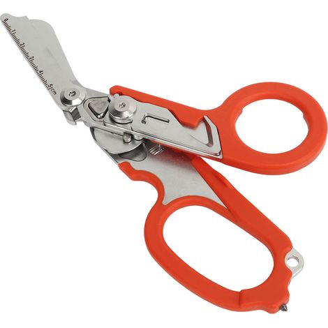 Ciseaux d'urgence en acier inoxydable, ciseaux multifonctions pliables, pince de camping, outil de secours, orange (1/5)