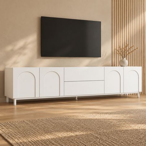Mueble TV de 4 puertas y 2 cajones, 180 x 40 x 48 cm, blanco, en aglomerado y MDF OKMYHOME (1/5)