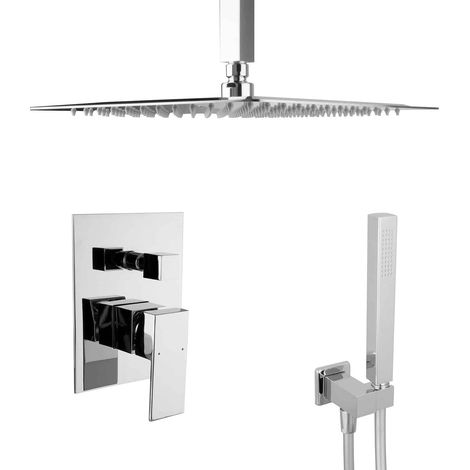 Douche à effet pluie encastrée PaulGurkes avec bras de plafond carré en acier inoxydable 30 cm