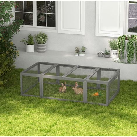 Conejera exterior para conejos y pequeños animales de madera gris 180 x 90 x 48 cm DESVIAE (1/5)