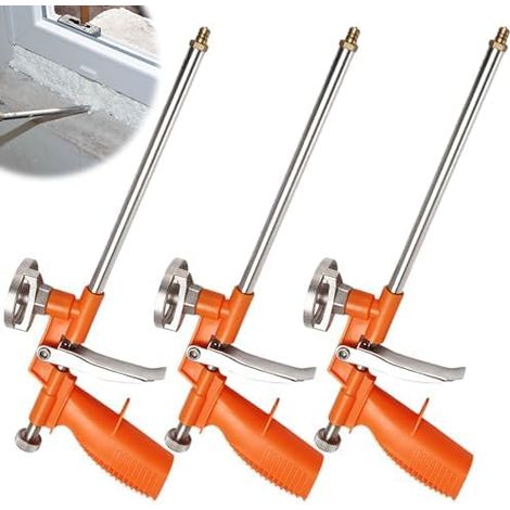 3 Pièces Pistolet À Mousse Entièrement Métallique, Pistolet Doseur Précis Avec Poignée Plastique Ergonomique, Pour Professionnels Et Bricoleurs Pour Étanchéifier Et Remplir (Orange) (1/5)