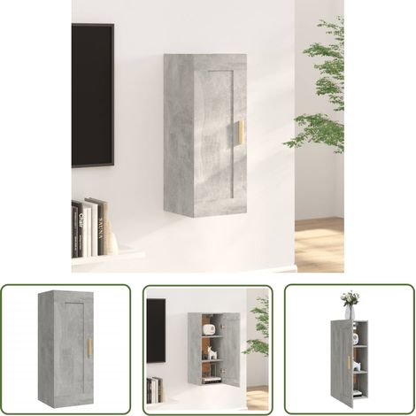 The Living Store Armoire murale Gris béton 35x34x90 cm Bois d'ingénierie - Meuble Mural - Bibliothèque Murale - Étagère Murale - Rangement Mural - Armoire Murale (1/5)