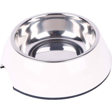Gamelle pour Chien et Chat Ø 17,5 cm Hauteur 5 cm 350 ML Mélamine/Acier Inoxydable/Caoutchouc Blanc