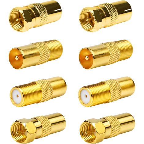 Set de 8 adaptateurs coaxiaux d’antenne TV mâle et femelle pour satellite, téléviseur, routeur et modem, accessoires de connexion TV, installation facile (1/5)