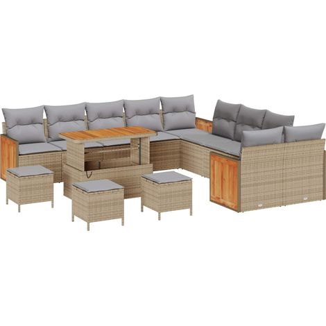 Garden Sofa Set with Cushion 14 pcs Beige and Light Grey vidaXL (1/5)