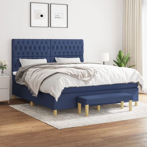 Lit double Lit à sommier tapissier avec matelas Lit Adulte Bleu 180x200 cm Tissu BVM45851 (1/5)
