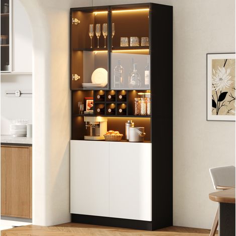 LED-Vitrine 80 x 30 x 180 cm aus Spanplatten und Sicherheitsglas, Schwarz-Weiß (1/5)