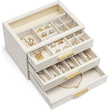 Coffret à bijoux - Magnifique coffret à bijoux à trois niveaux - Coffret à bijoux personnalisé, coffret à bijoux avec couvercle en verre, coffret à bijoux grande capacité
