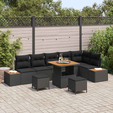 vidaXL Gartensofa-set mit Kissen 9 pcs Schwarz Poly Rattan (1/5)