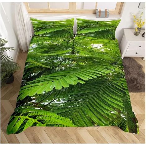 Feuilles tropicales Housse de Couette Feuille Motif Parure de Lit 200x200cm Vert Botanique Feuille Branches Ensembles - QSL (1/4)