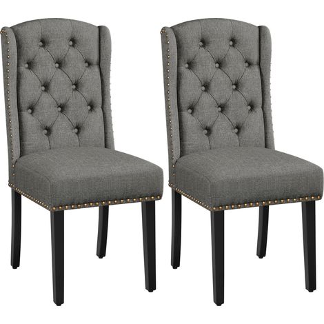 Yaheetech Set 2 Sedie Sala da Pranzo Tessuto Moderne Imbottite Eleganti Gambe in Legno Massello Schienale Alto Cachi