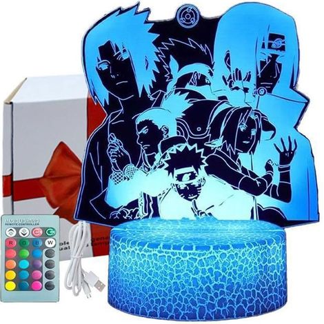 Lampe a poser Veilleuse 3D pour Enfants,Naruto Anime Veilleuse,Télécommande 16 Couleurs,Déco Chambre Garçon Fille Cadeau