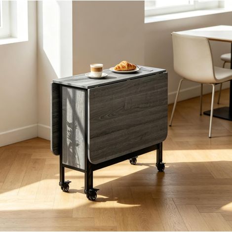 Tavolo da pranzo pieghevole ed estensibile su ruote, grigio, con ripiano DESVIAE (1/5)