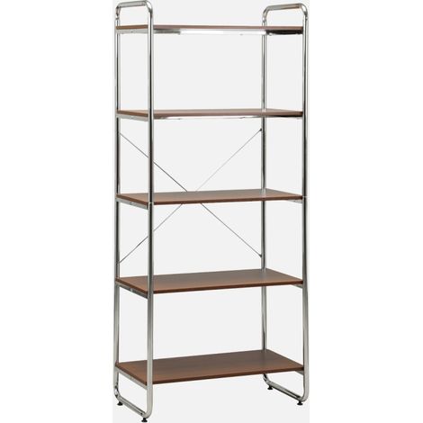 Estantería biblioteca metal cromado y efecto madera, 5 niveles (1/5)