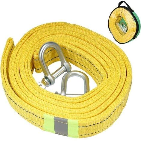 Sangle de remorquage haute résistance avec deux crochets de sécurité en D pour treuil, capacité de 5 tonnes et longueur de 5 m (1/4)