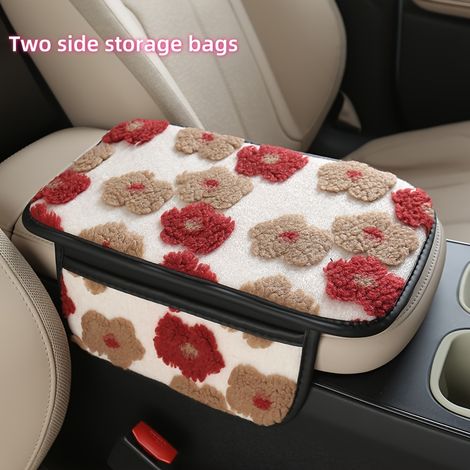 Housse de coussin de bras central de voiture en peluche, avec poches de rangement des deux côtés, peut stocker les reçus, cartes de crédit, factures, réchauffer les mains en automne et hiver (1/5)